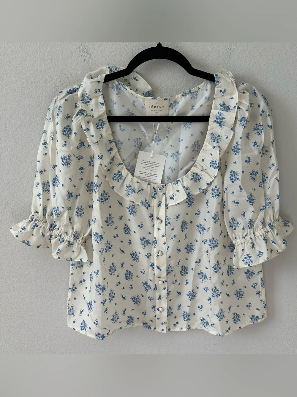 SEZANE KERINNE SHIRT in Blue Country SZ FR 36 US 4 NWT - Picture 2 of 5